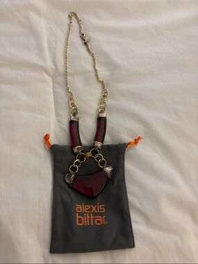 Alexis Bittar Burgundy and Gold Lucite Pendant Necklace